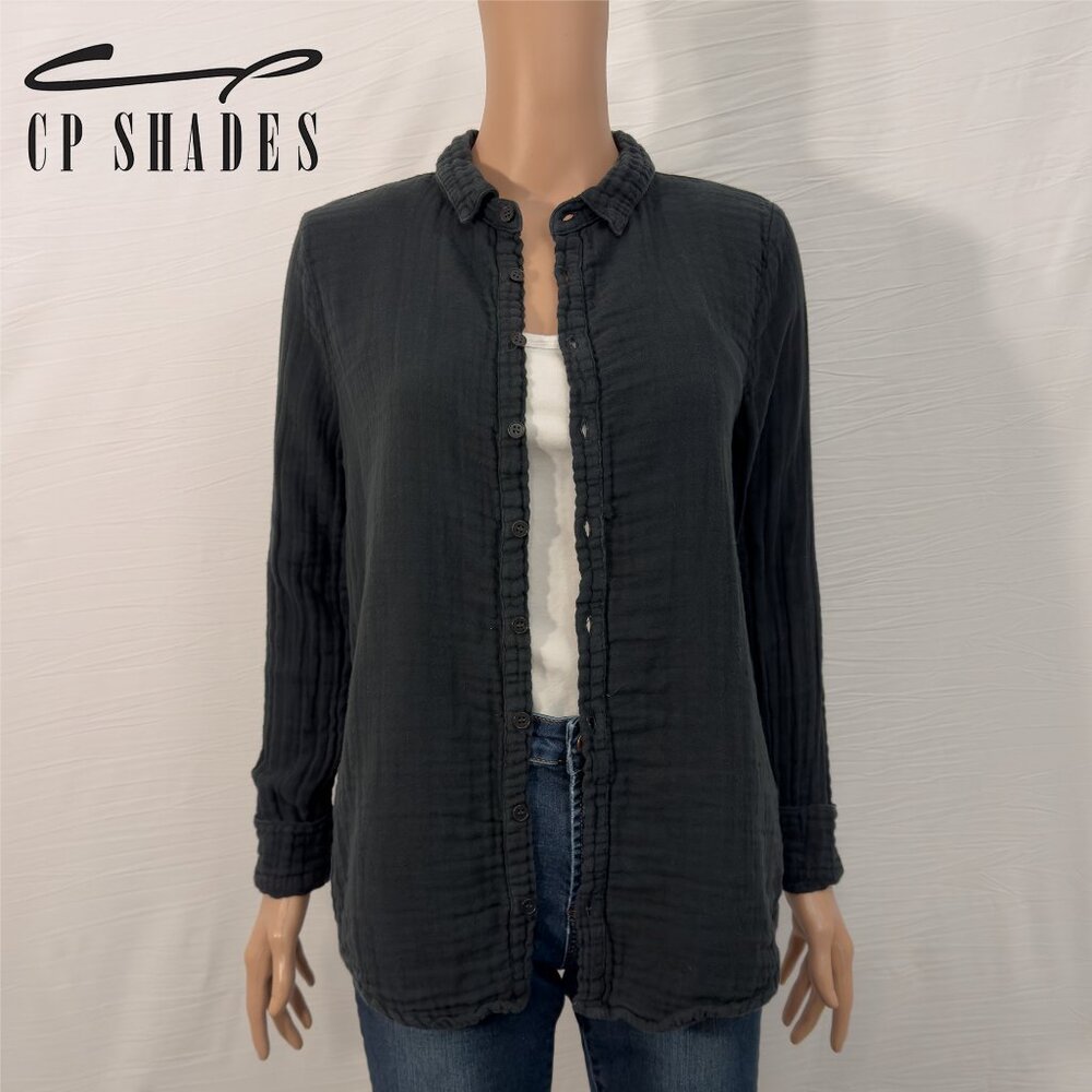 CP Shades 100% Cotton Black Collared Button Down Long Sleeve Shirt Women’s Small